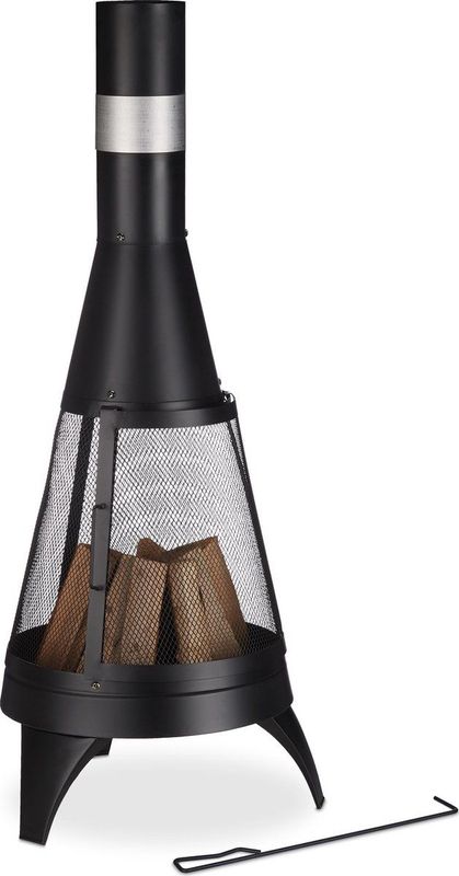 Relaxdays tuinhaard met schoorsteen - pook - 120 x 47 cm - buitenhaard - tuinkachel