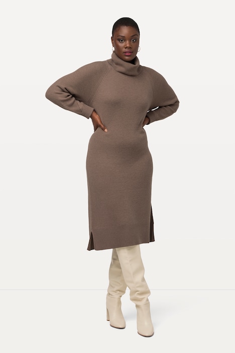 Strickkleid, H-Linie, Rippstrick, Stehkragen, Langarm