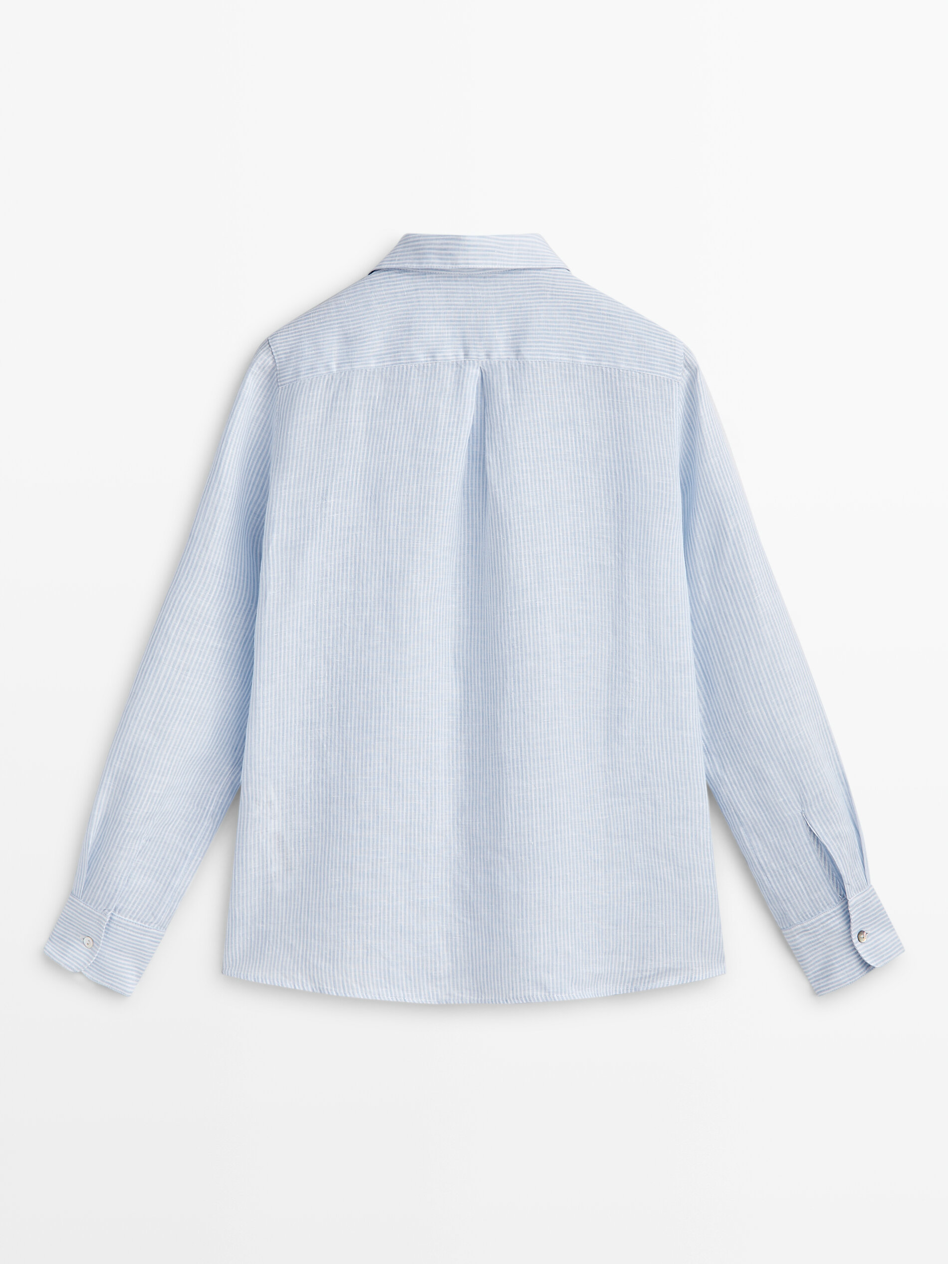 Camisa listrada 100% linho - Azul claro