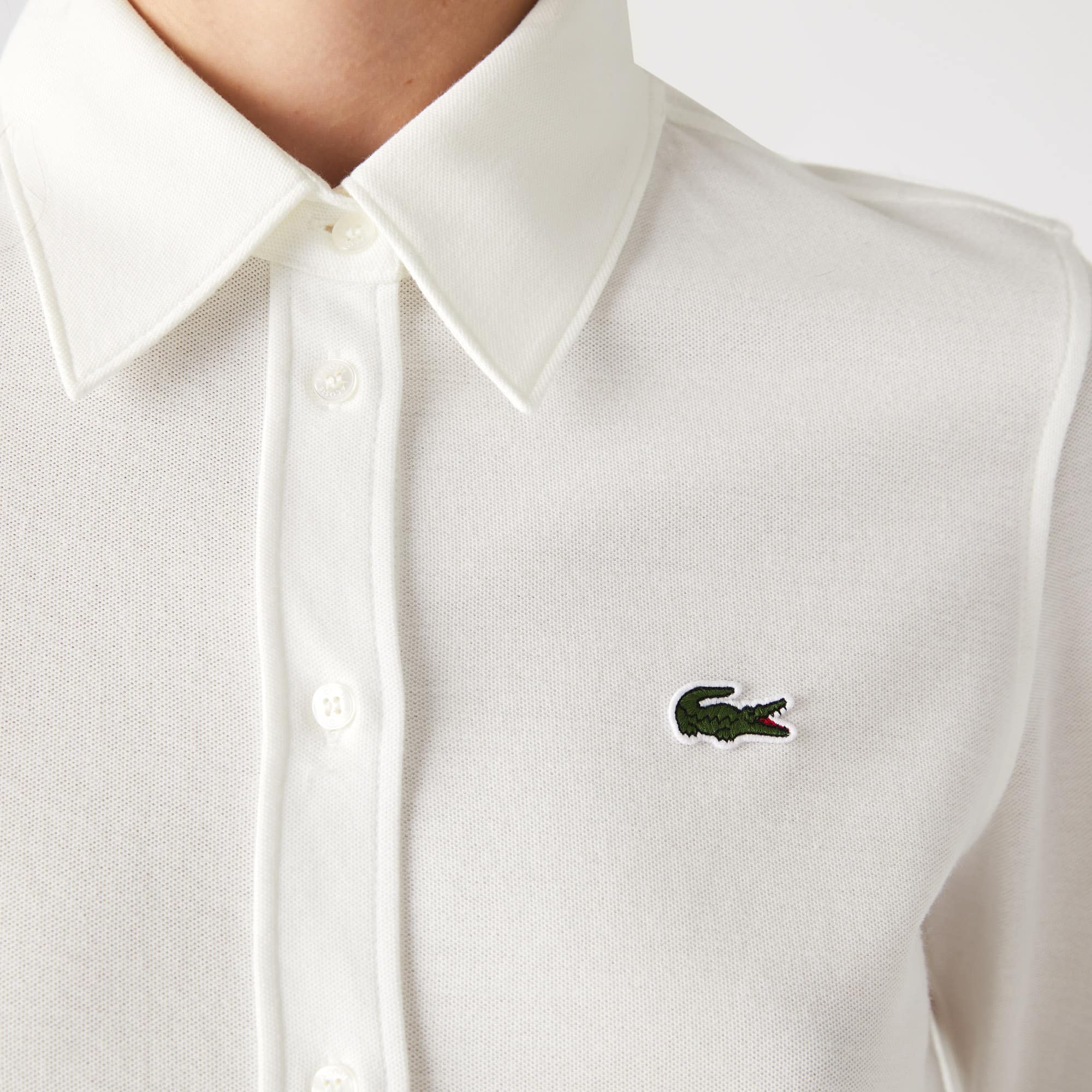 Chemise femme à col français Lacoste en piqué de coton Chemises & Hauts - Blanc - Lacoste - Femme