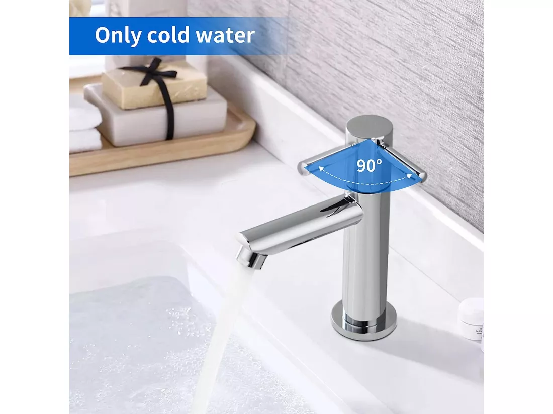 Robinet Lavabo Eau Froide Robinet Salle de Bain Chromé Robinetterie pour Lave-Mains en Laiton Haute de Qualité