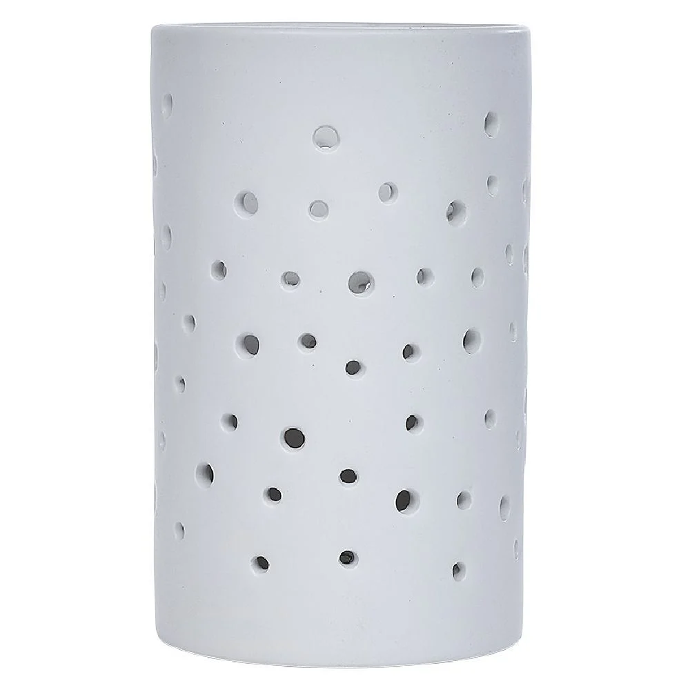 Bougeoir LED en céramique ajouré blanc Ø7,8xH10,5cm