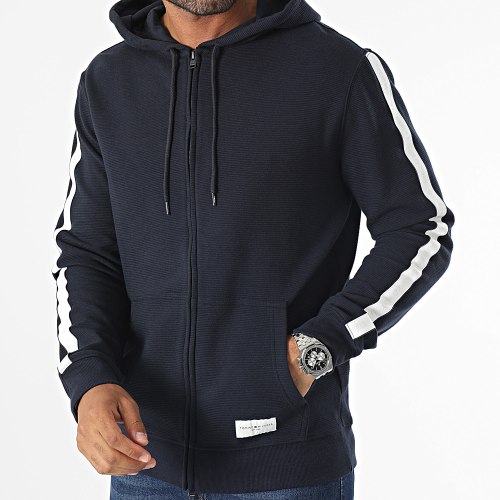 Sweat Zippé Capuche A Bandes 3011 Bleu Marine