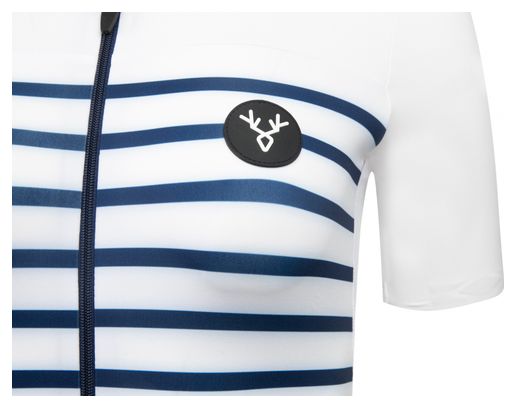 Maillot Manches Courtes Femme LeBram Ventoux Blanc Bleu Coupe Ajustée