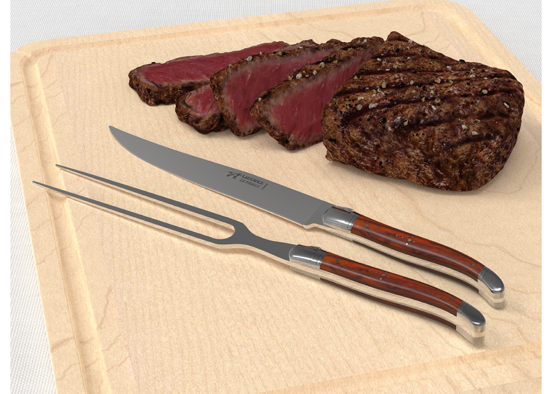 Service à viande Laguiole avec un manche en bois de cocobolo et mitres en acier inoxydable