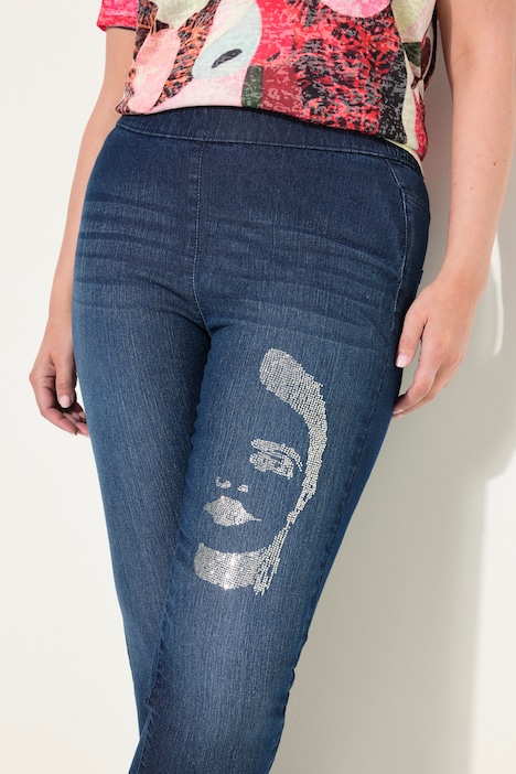 Jeggings, Slim Fit, mit Glitzersteinchen-Gesicht