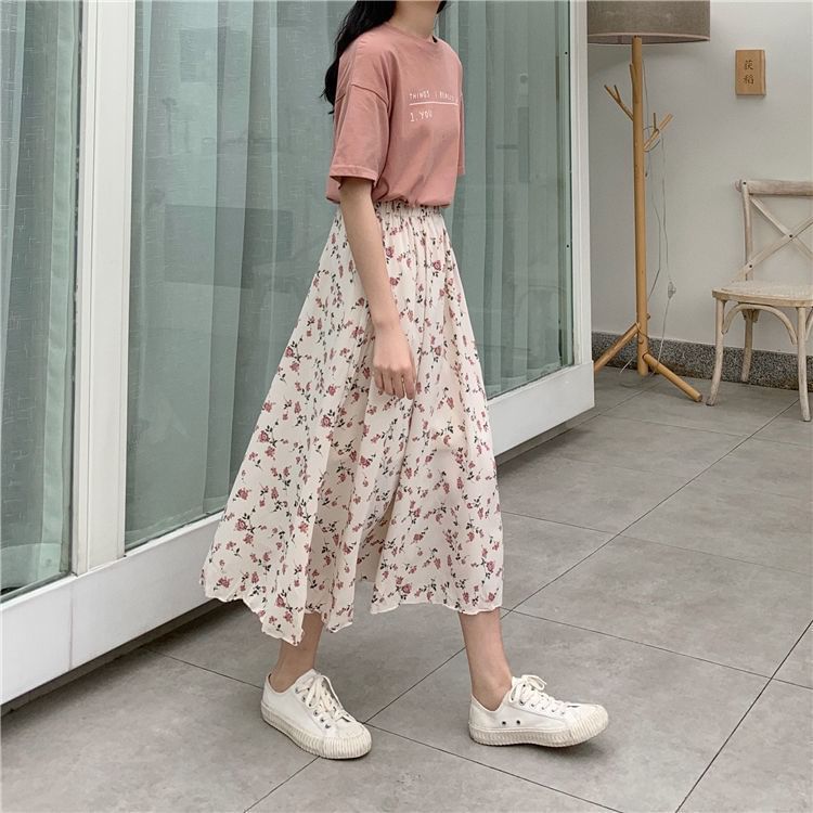 Enpheriado - A-lijn rok met elastische taille en bloemenprint