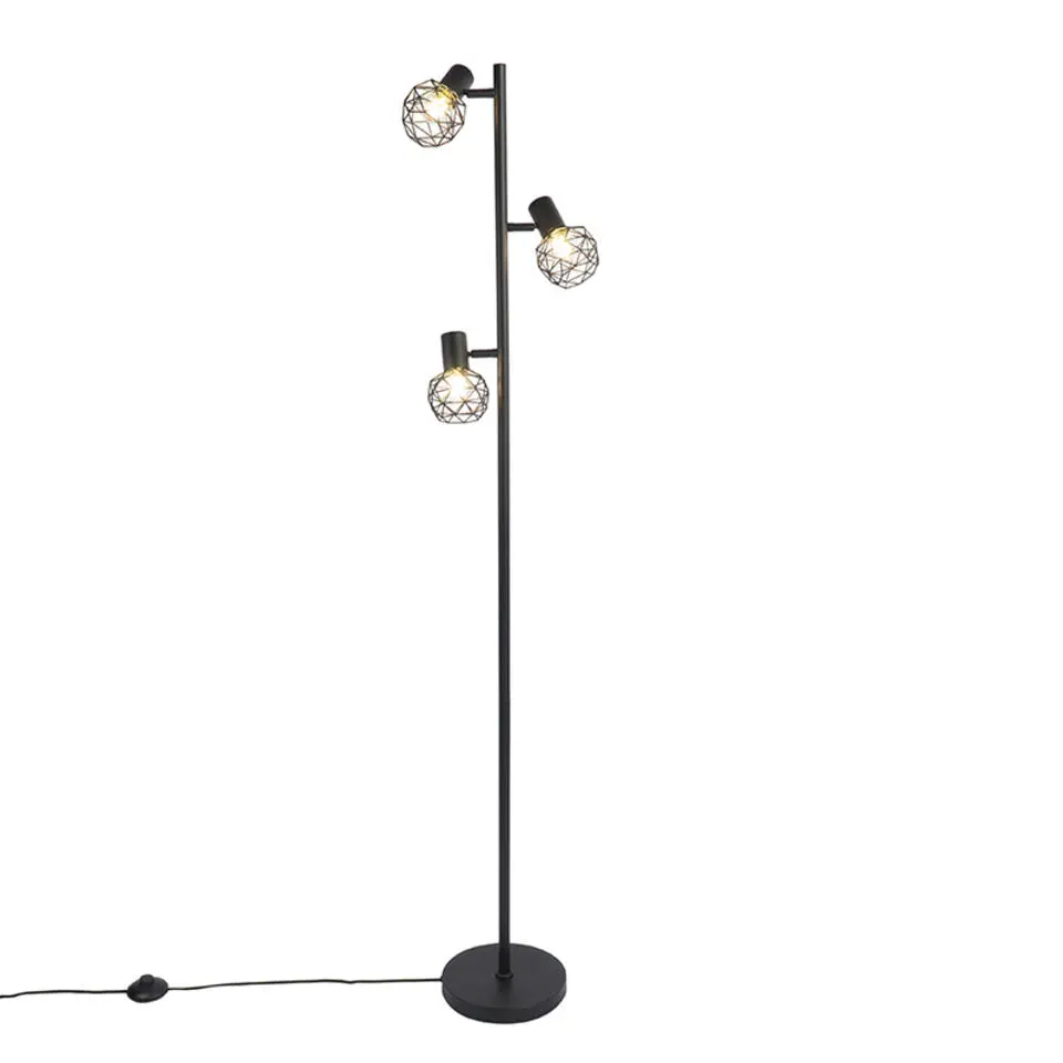 QAZQA Design vloerlamp zwart 3-lichts verstelbaar - Mesh - Zwart