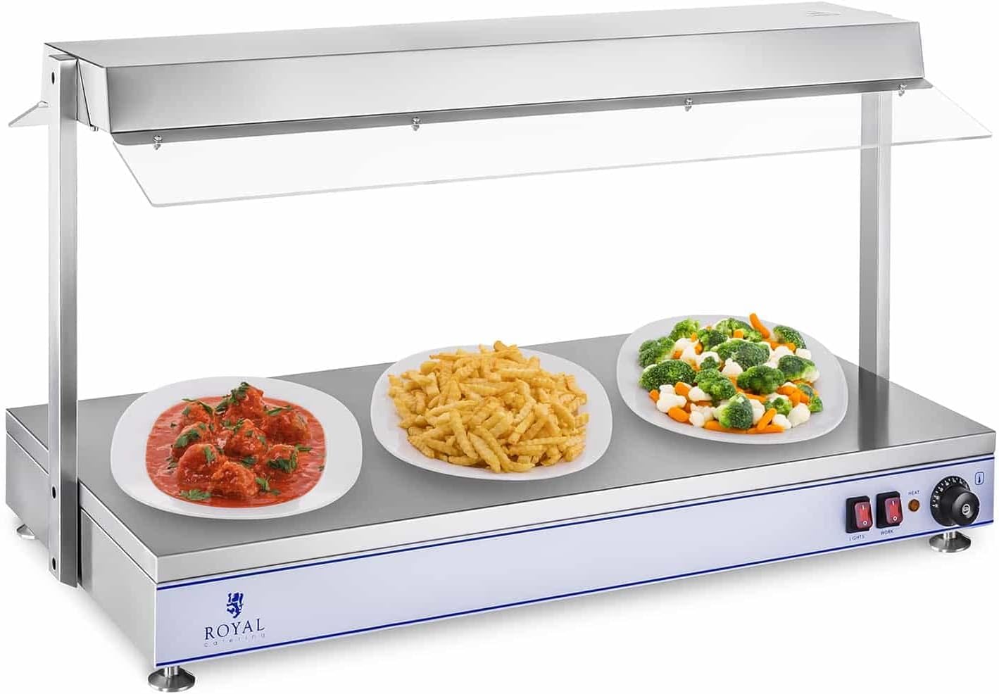 Royal Catering RCHP-120 Warmhalteplatte 2.000 W Arbeitsfläche 120 x 50 cm Edelstahl 4 Halogenlampen Bain Marie Speisenwärmer Suppenstation Wärmetheke Bain-Marie