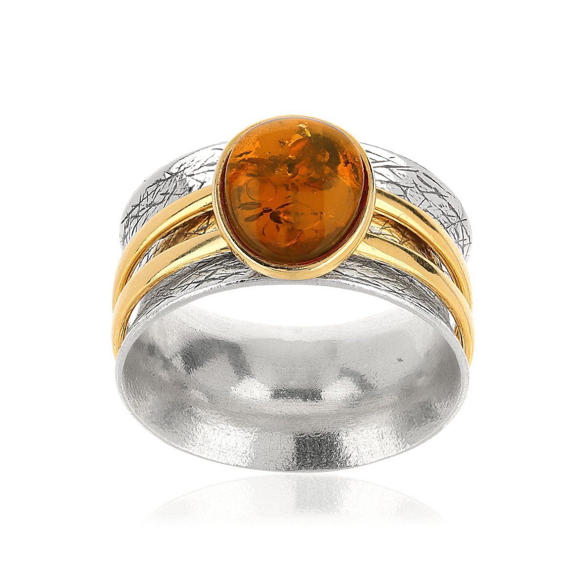 Bague argent 925 2 tons ambre ovale
