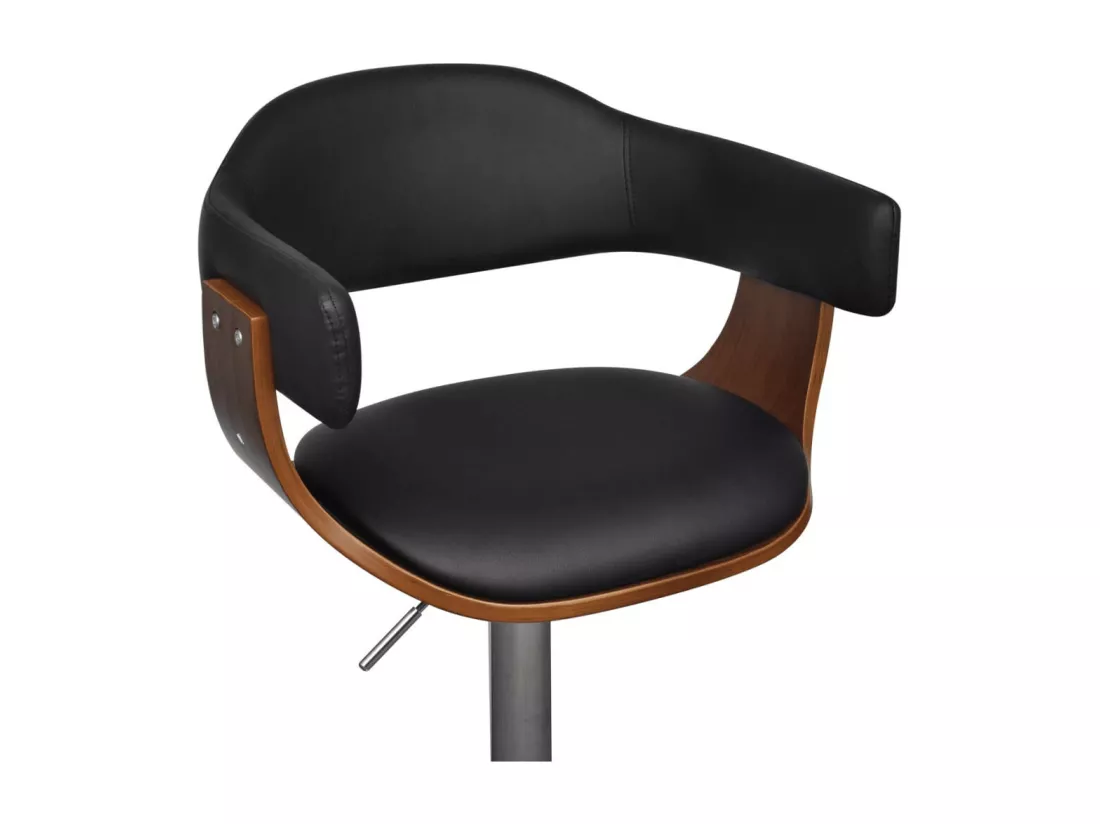 Chaise de bar simili cuir noir et bois marron Valone - Lot de 2
