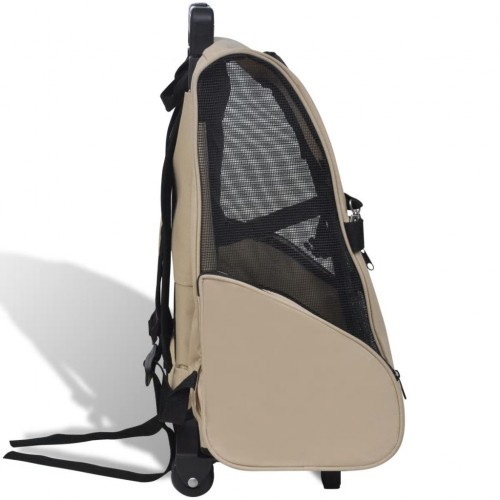 Transportadora para animais de estimação em metal bege e tecido