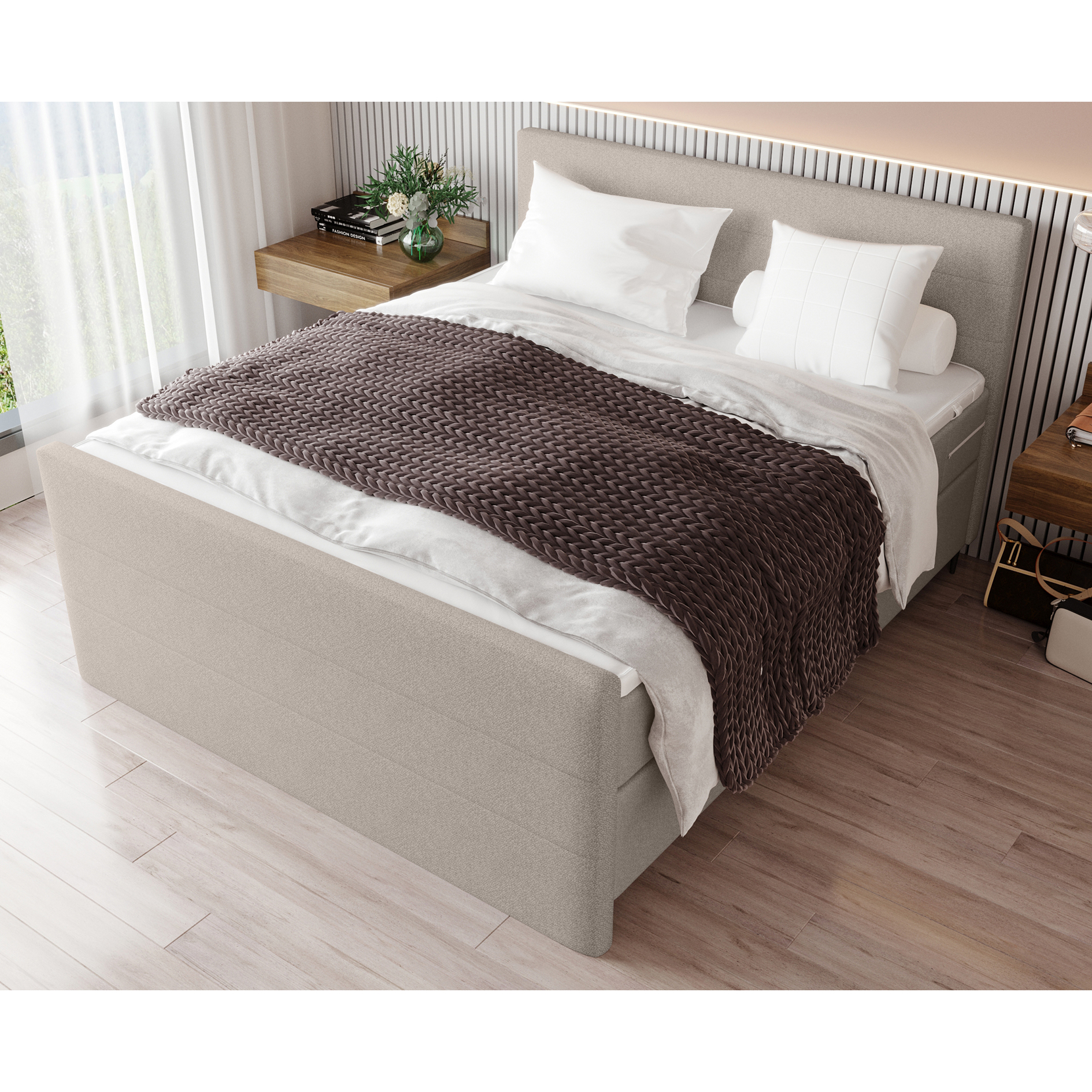 Boxspringbett - beige - inklusive Topper - 180x200 cm