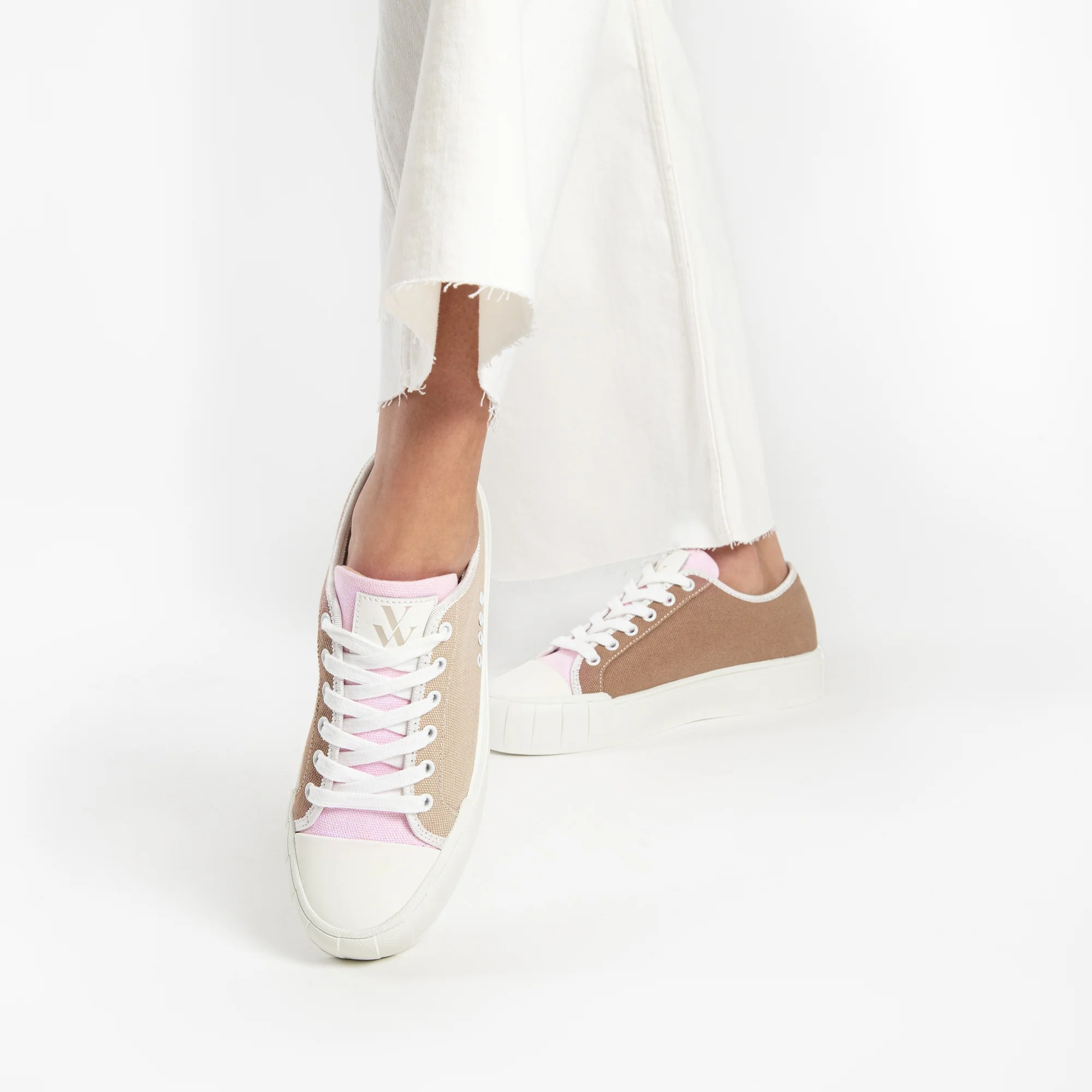 Sneakers-Baskets Maëve en tweed beige et rose