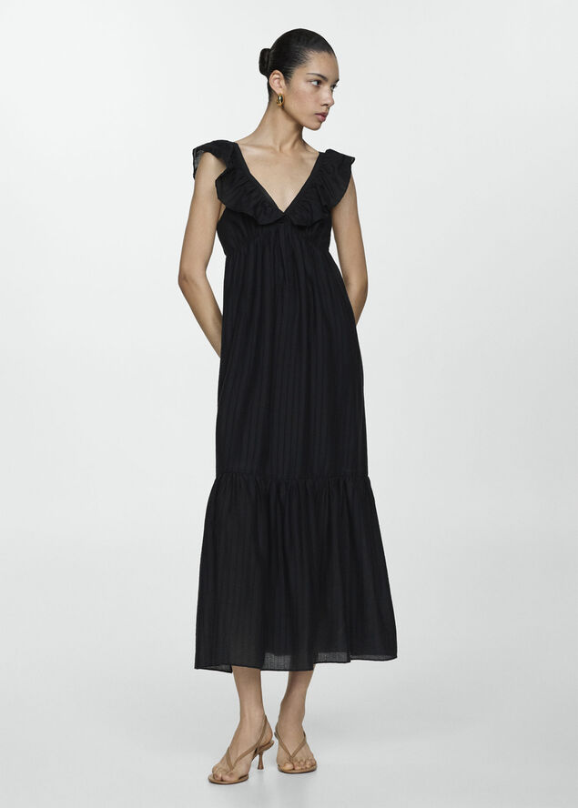 MANGO Ruffled printed dress Black