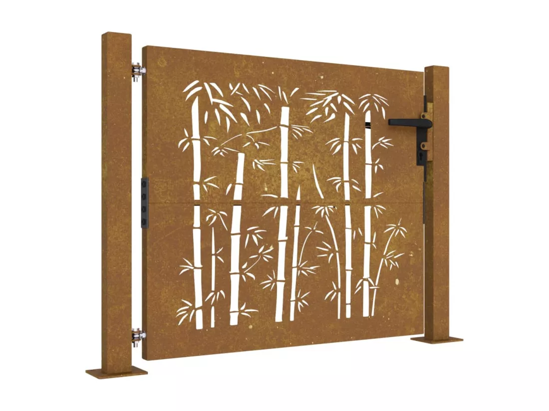 Portail de jardin 105x105 cm acier corten design de bambou