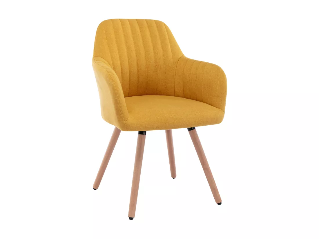 Chaise avec accoudoirs - Tissu et métal effet bois - Jaune - ELEANA