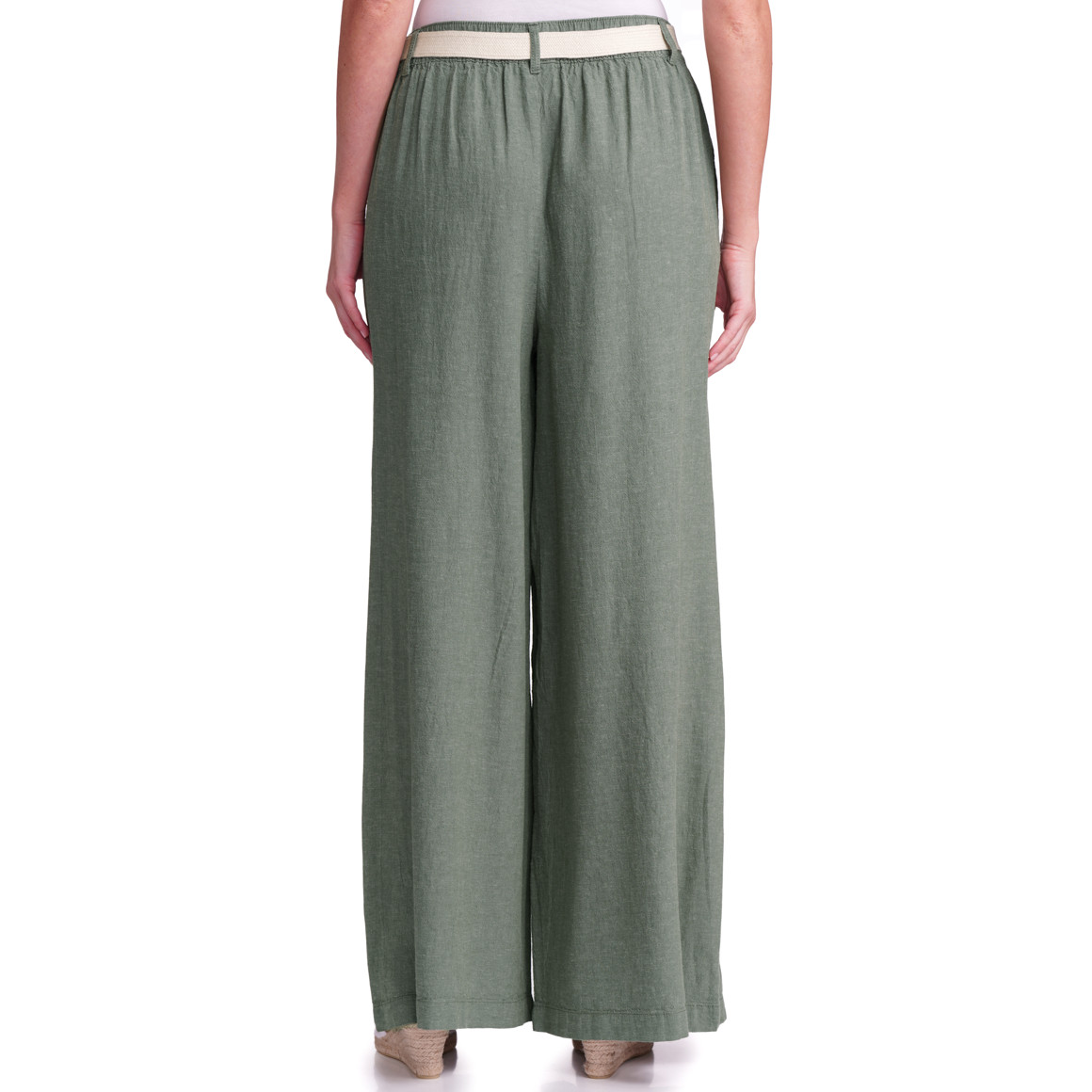 Gina Benotti Damen Leinen-Hose mit Bindegürtel dunkelgrün