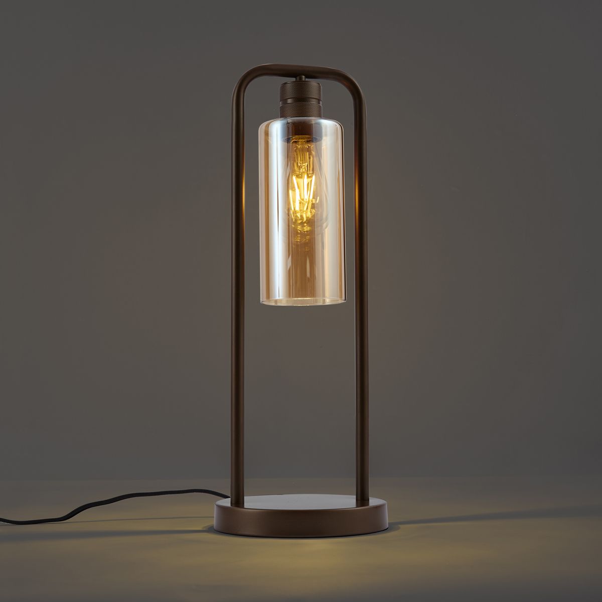 Hotel Chique tafellamp donker brons met amber glas - Stavelot