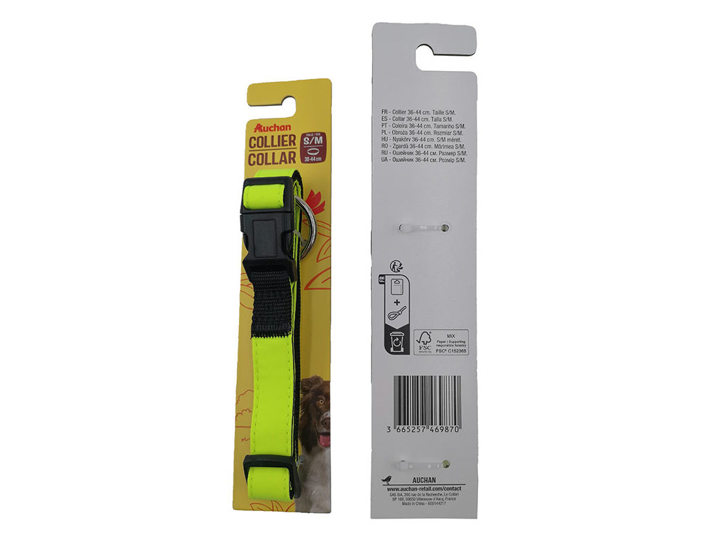COLEIRA REFLECTORA AUCHAN AMARELO 2CMX36-44CM