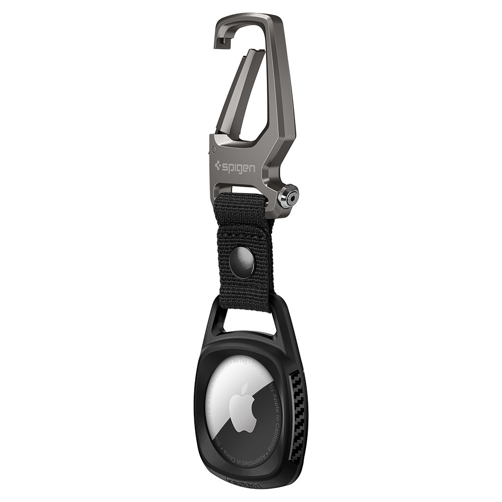 Apple AirTag Rugged Armor Magnetische Anhänger Hülle Schlüsselanhänger mit Karabinerhaken Carbon Design (AMP01565) - Schwarz