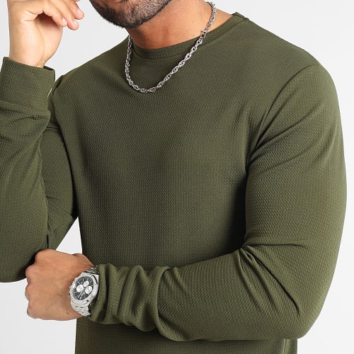 Tee Shirt Manches Longues Texturé Waffle 0555 Vert Kaki