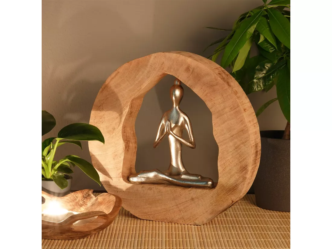 SCULPTURE Journal de yoga Socle en bois de mangue argent-nature