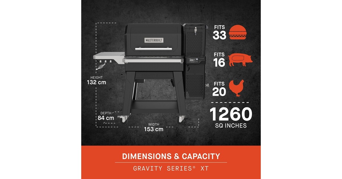 MasterbuiltGravity Series XT houtskoolbarbecue  (Zwart/roestvrij staal, WiFi-besturing)