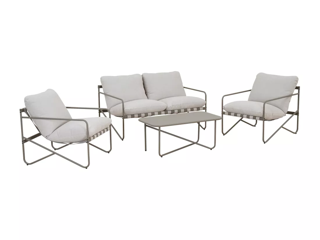 Salon de jardin en acier : un canapé 2 places, 2 fauteuils et une table basse - Gris - MILOPE de MYLIA