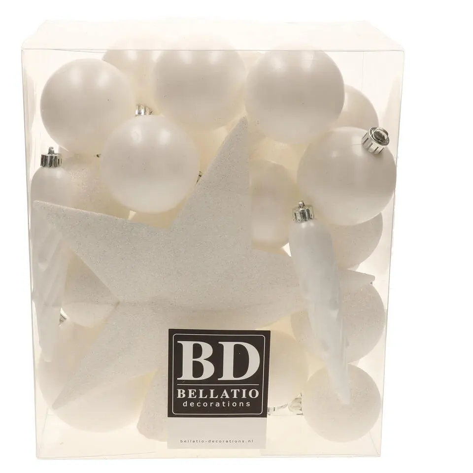Bellatio decorations Kerstballen - 33x st - wit - met piek