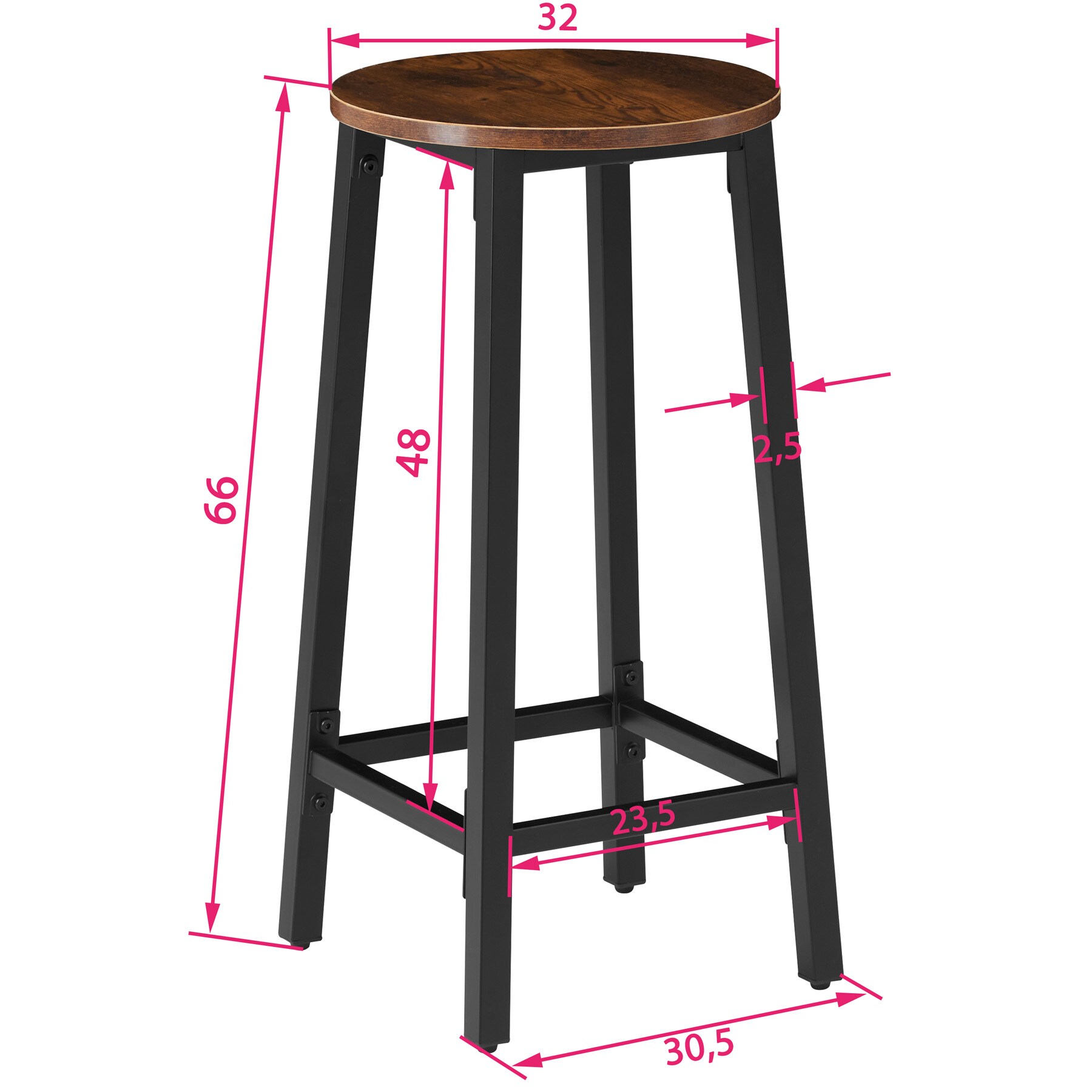 tectake® 2er Set Barhocker, Industrial Style, mit höhenverstellbaren Kunststofffüßen, Sitzhöhe 66 cm