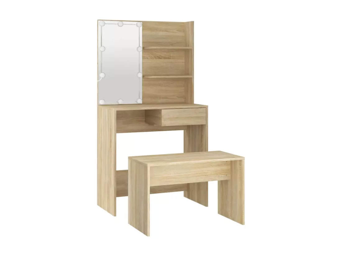 Ensemble de coiffeuse avec LED Chêne Sonoma Bois d'ingénierie