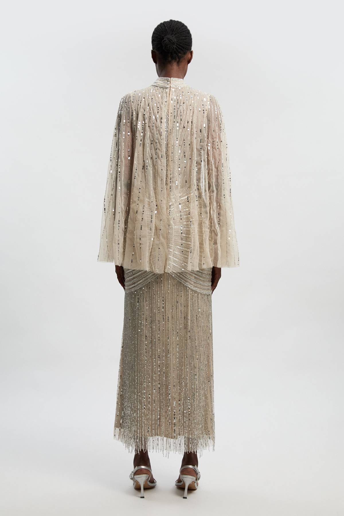 KarenMillen Robe Maxi Tissée Ornée Avec Manches Cape