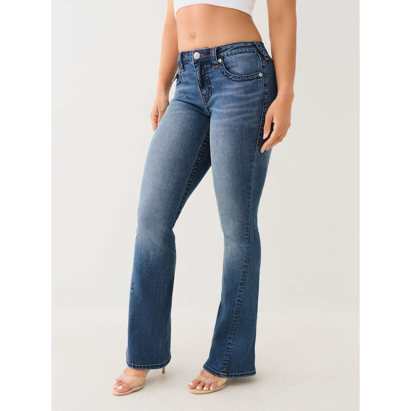 True Religion TR Joey Big T Mid Rise Flare Jeans Womens