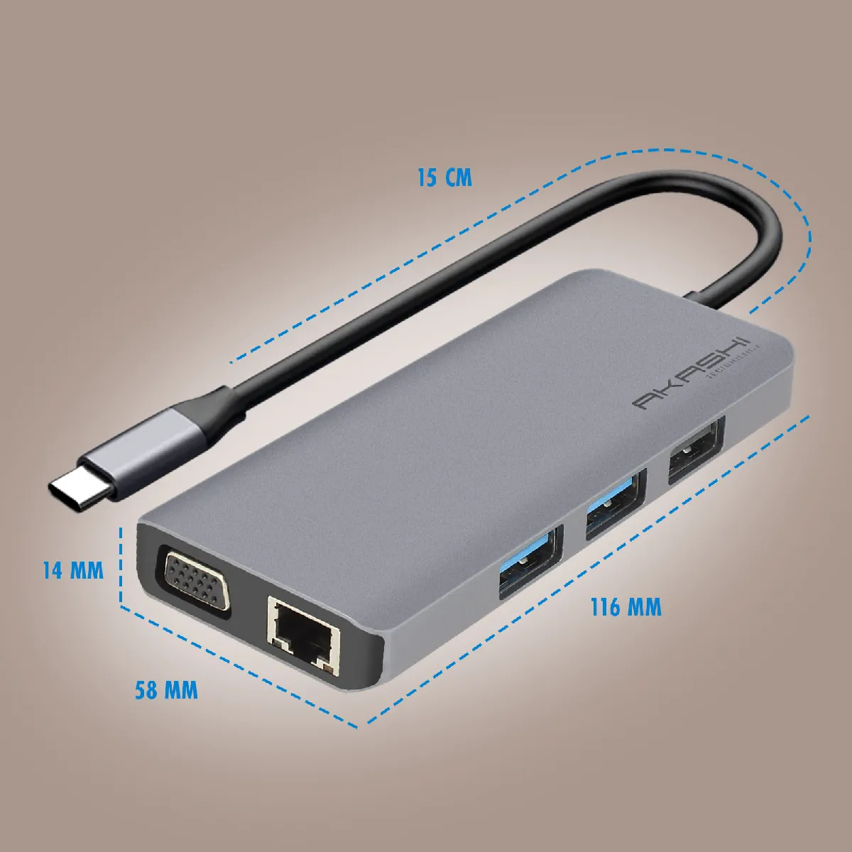 AKASHI USB-C Hub - 9 en 1 Multiports Gris