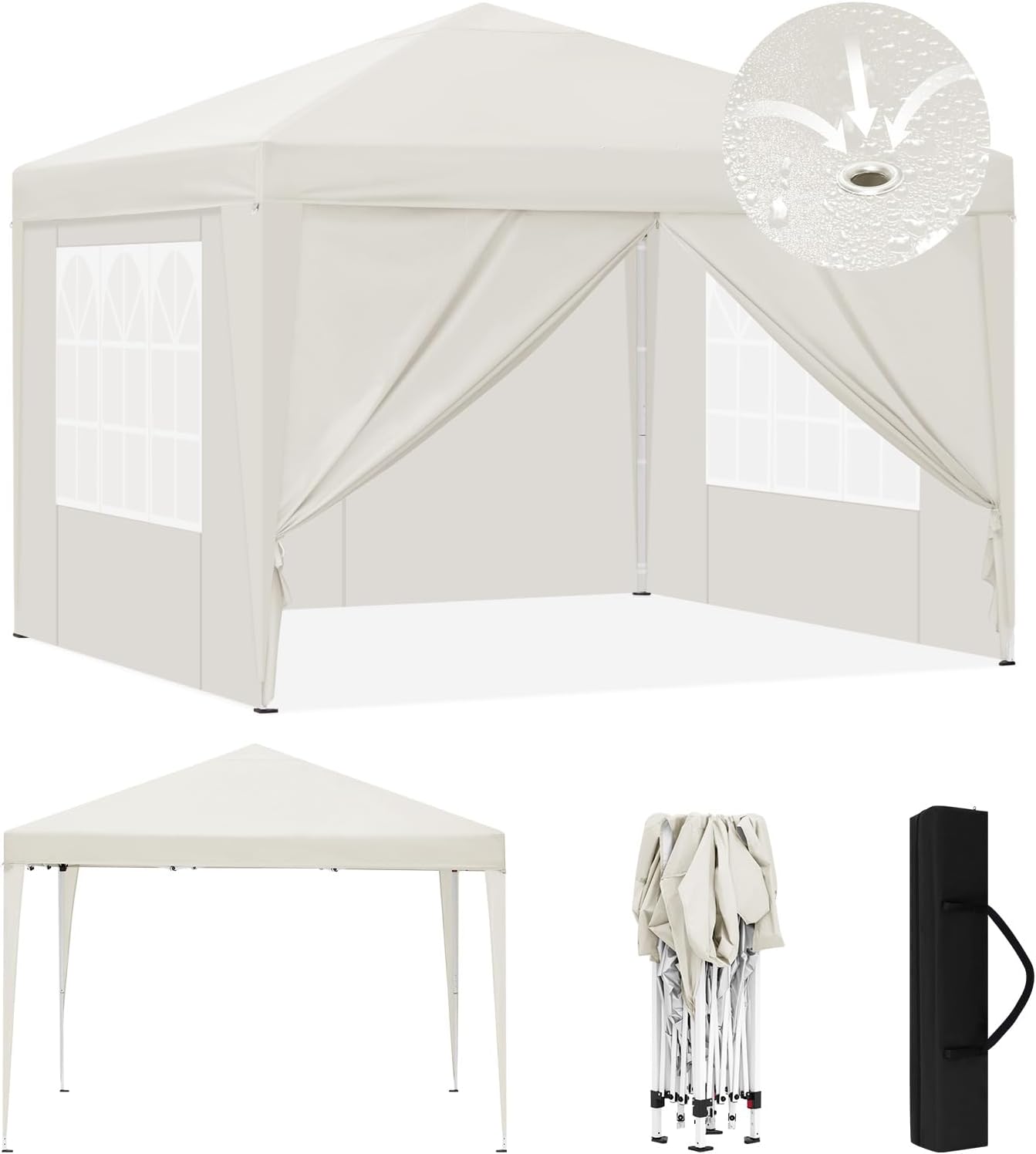 Laneetal Pavillon 3x3 m faltbar, Pop-Up Faltpavillon wasserfest Winterfest, Grillpavillon stabil, Gartenpavillon mit Seitenwänden Fenstern Tasche, für Camping Strand Garten, Beige