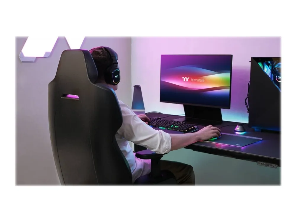 Thermaltake ARGENT E700 - Stol - ergonomisk - høj ryg - armstøtter - T-formet - vippe - drejeled - aluminiumlegering, perforeret læder, højdensistets støbt skum - stormsort