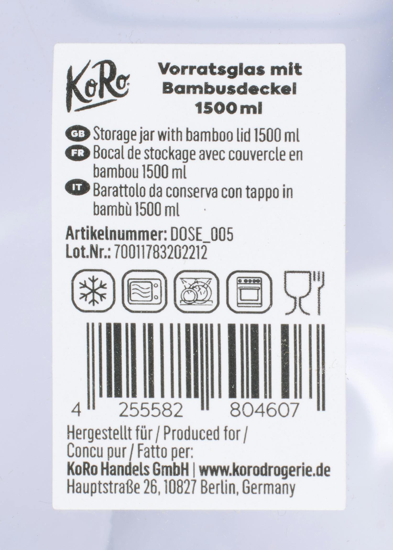 Vorratsglas mit Bambusdeckel 1500 ml