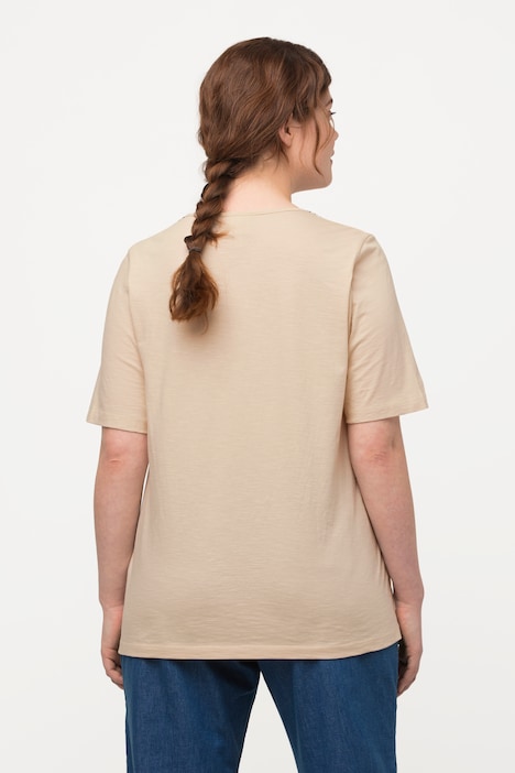 T-Shirt, Stickerei, V-Ausschnitt, Halbarm, Biobaumwolle