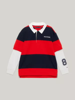 Polo de manga comprida com listras estilo rugby universitário