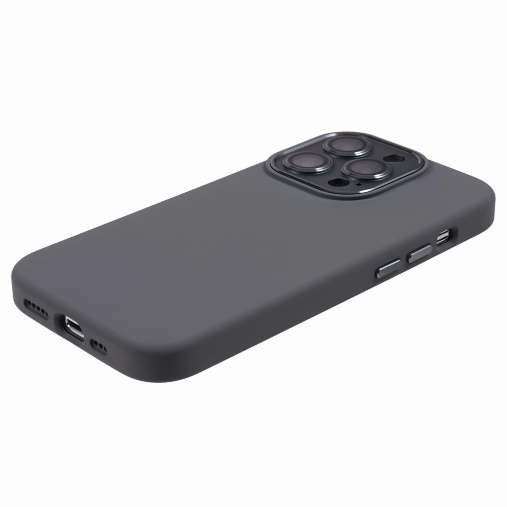 iPhone 15 Pro Silikon Hardcase Hülle mit Alu Kamerarahmen - Grau
