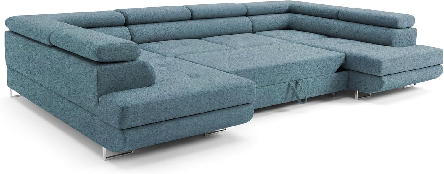 Ecksofa mit Schlaffunktion Big PASTI U-Form, Sofa Couch mit Bettkasten, 3-Sitzer Eckcouch, Schlafsofa für Wohnzimmer, Big Sofa Couch mit Schlaffunktion (Pet Friendly Edition Petrolblau)