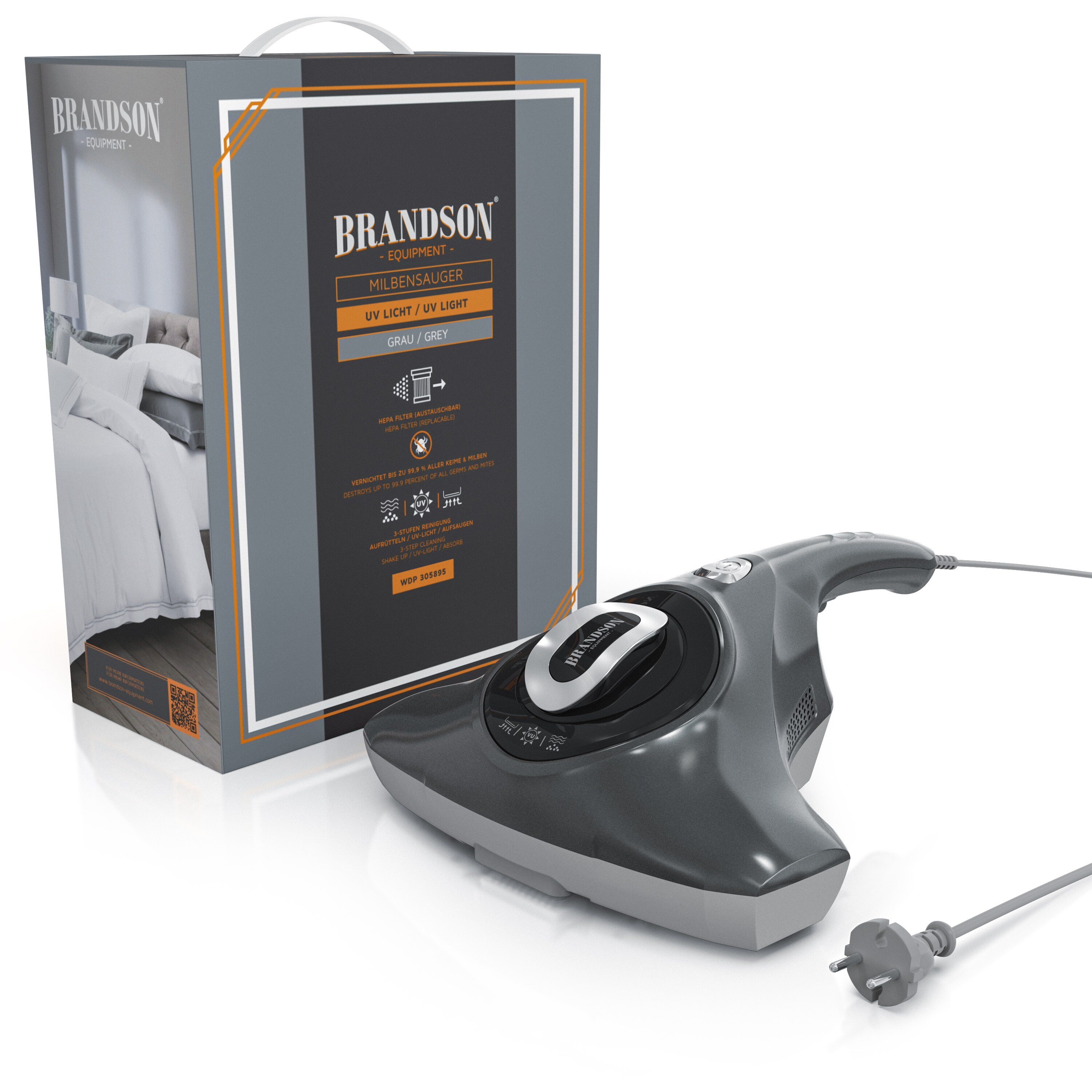 Brandson - Milbenstaubsauger 300W - Matratzensauger Milbensauger mit UV Sterilisationslicht - Schmutzbehälter 150 ml - desinfiziert Betten Bekleidung