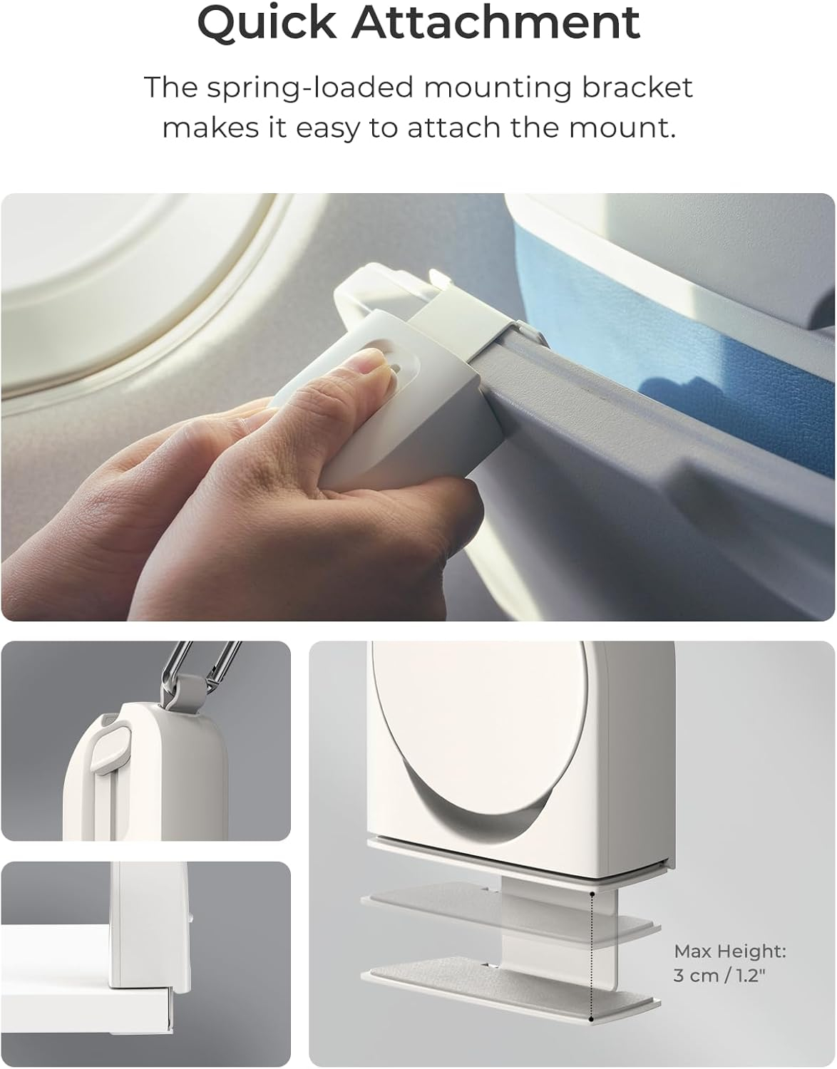 Treker Magnetic Airplane Mount MagSafe Reise Smartphone Halterung für Flugzeugtische inkl. MagSafe Haltering / Karabiner (TRKNCG112 ) - Weiss