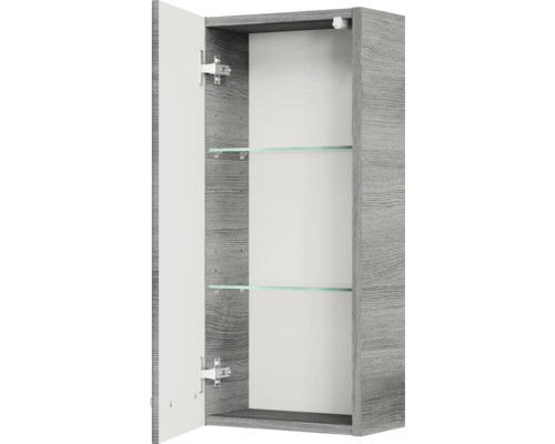 Pelipal Quickset 328 badkamermeubelset (B x H x D 175 x 200 x 39 cm), grafiet getextureerde fronten (horizontaal patroon), met witte glazen wastafel, hoge kast, onderkast en bovenkast (328.120009)