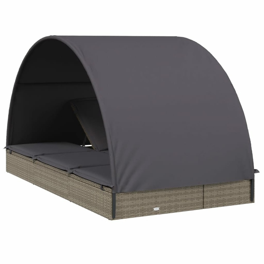Transat chaise longue 2 places avec toit rond 211 x 112 x 140 cm gris