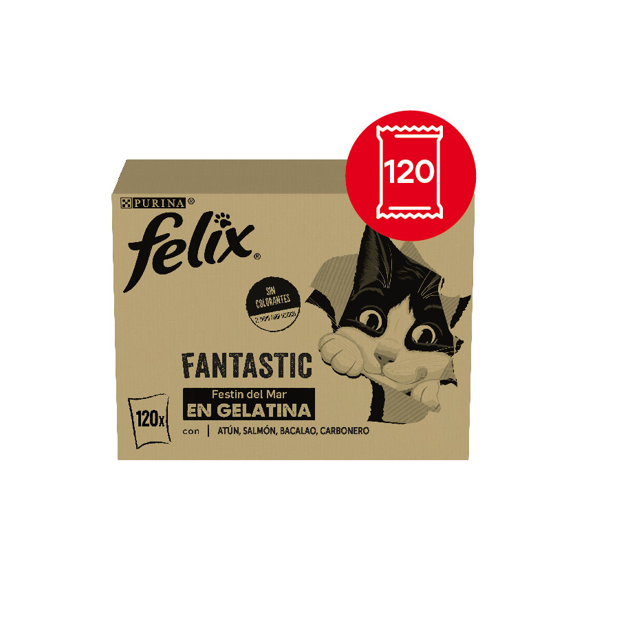 Felix Fantastic Selection de Sachês de Peixe em Gelatina para Gatos - Pacote com 120 unidades