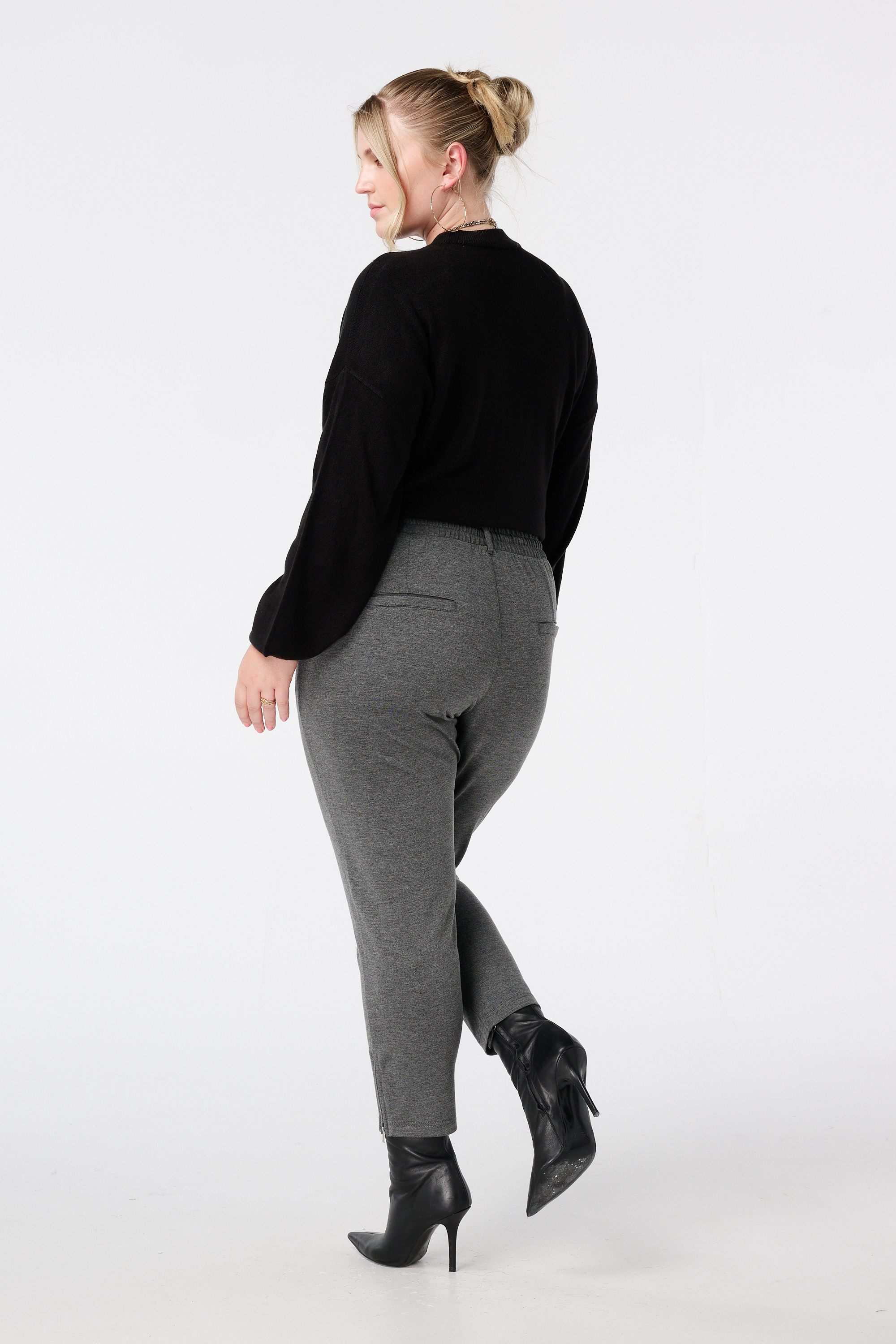Slim fit broek dark grey melange