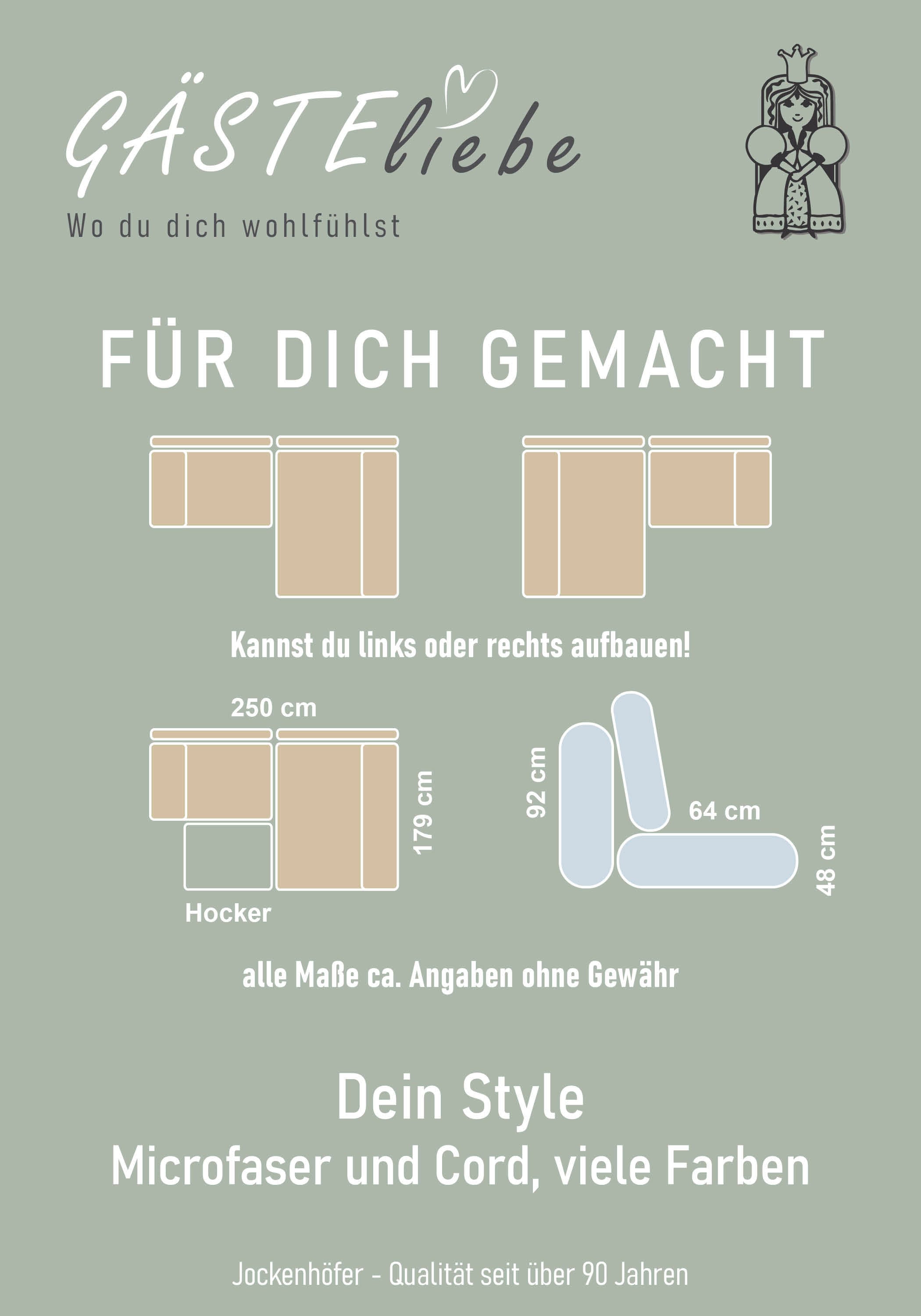 Jockenhöfer Gruppe Ecksofa »Genua L-Form, B: 250 cm« mit 2 Zierkissen
