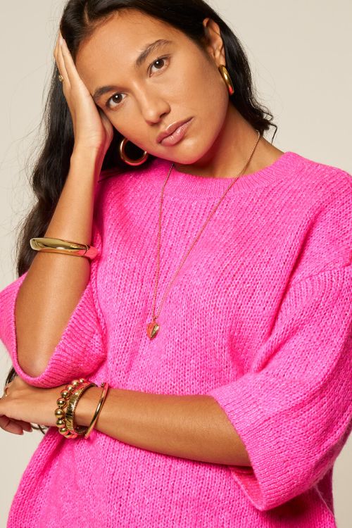Roze oversized trui met korte mouwen